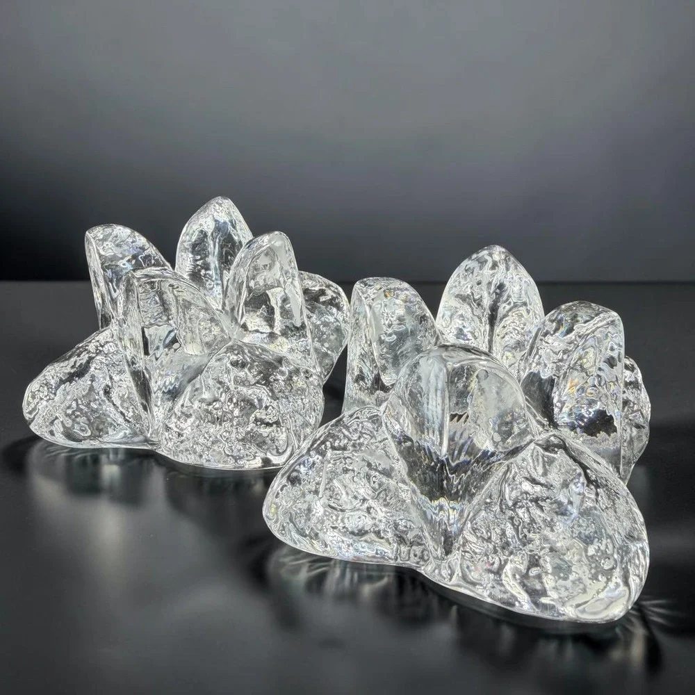 Kosta Boda Crystal Snowstar Taper Candle Holders Set 2 Ann Warff Art Glass Clear